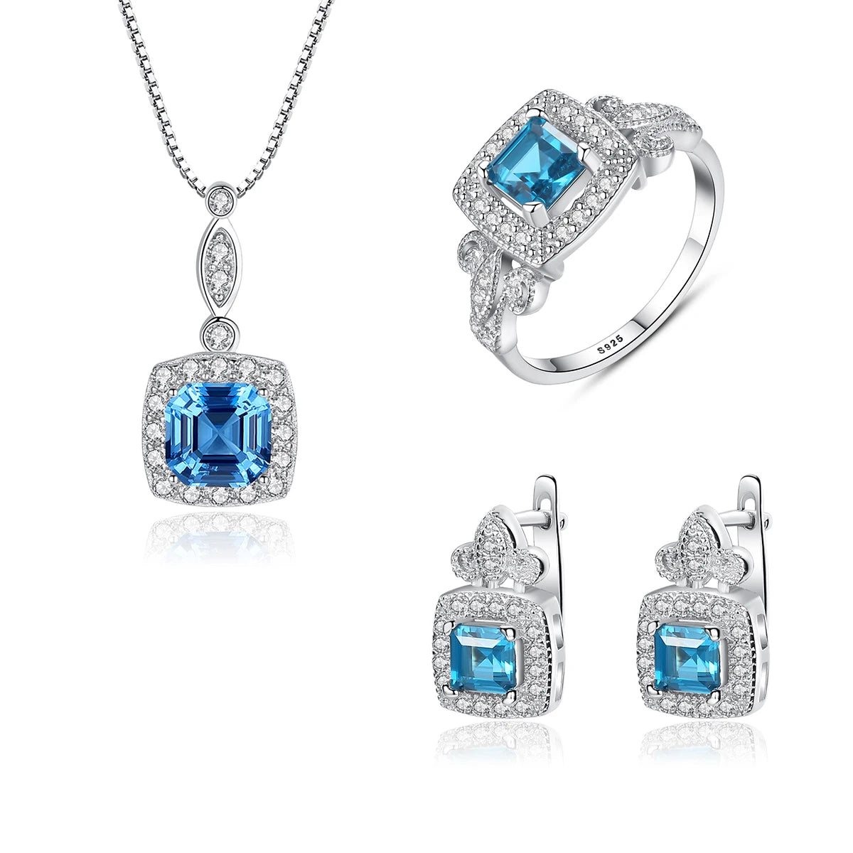 CZCITY Zirconia Woman Accessory Bridal Statement Earing Necklace Ring 925 Jewelry Bride Jewelry Set Wedding