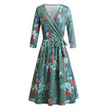 New Fashion Autumn/winter V-neck Long Sleeve Floral Pattern Knit Dress Plus Size Long Skirt