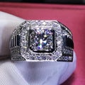 Huitan Luxury Men Engagement Ring Wholesale Fever Square Glitter Zircon Rings Silver Chunky Wedding Ring Men