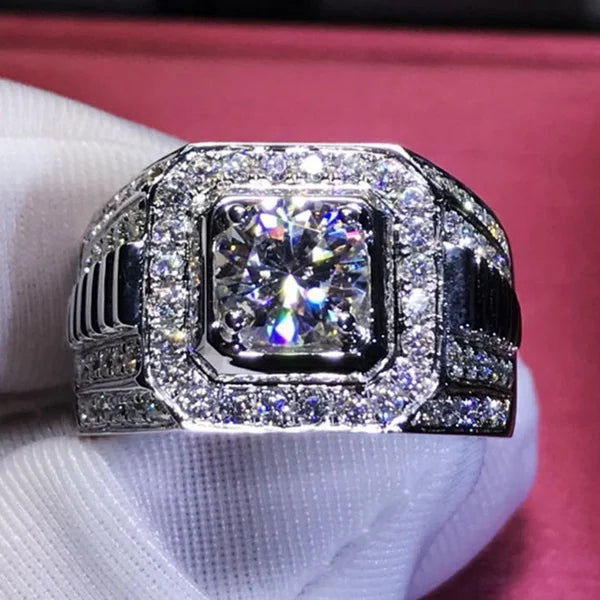 Huitan Luxury Men Engagement Ring Wholesale Fever Square Glitter Zircon Rings Silver Chunky Wedding Ring Men