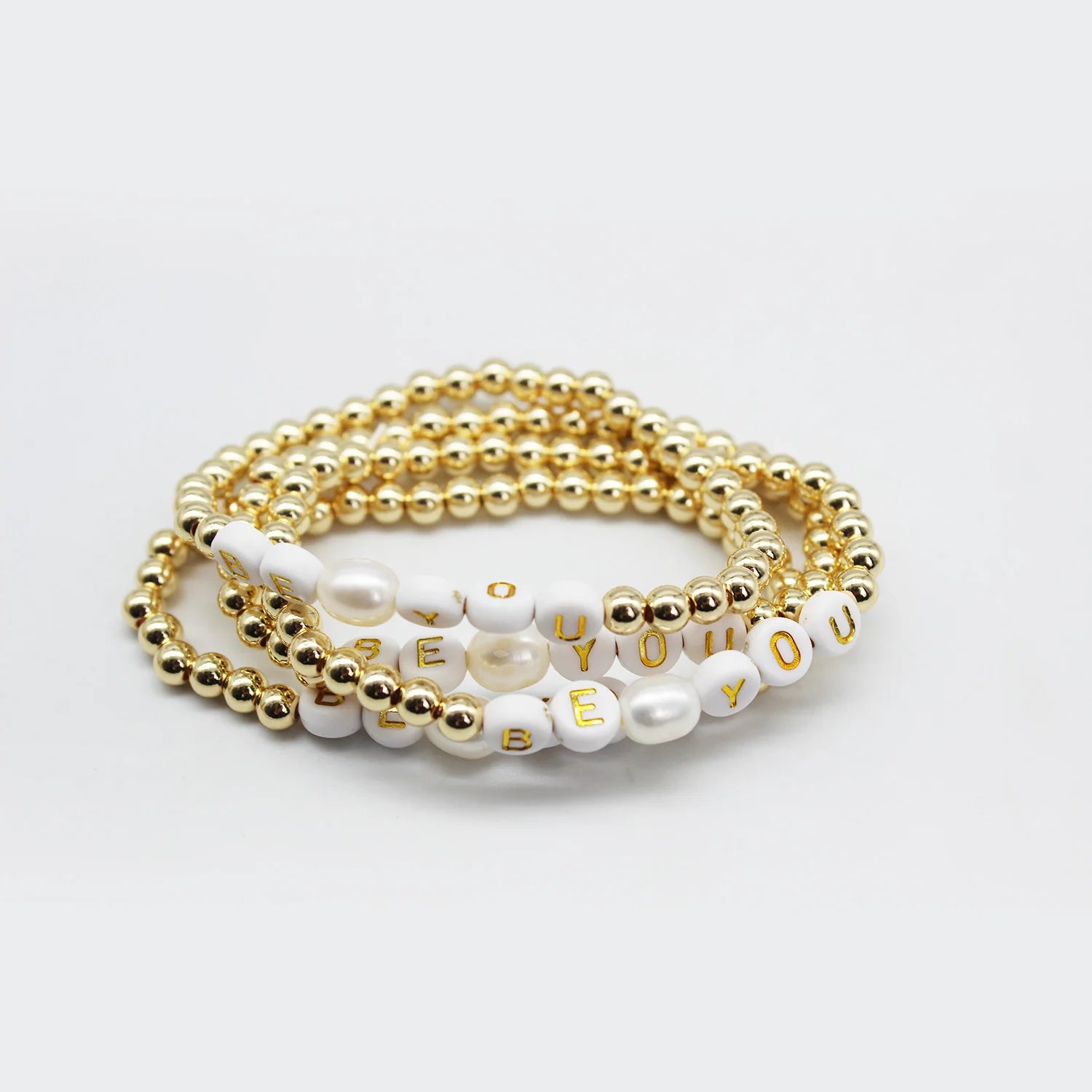 Custom Handmade DIY Classic Fashion Bead Bangles 14K Gold Plated Acrylic Zinc Alloy Imitation Pearl High Polished Unisex Jewelry