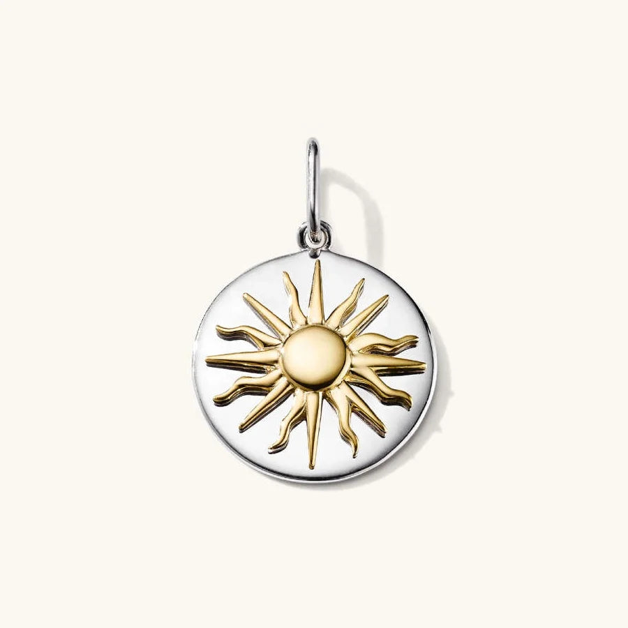 LOZRUNVE 925 Sterling Silver Two Tone Plating 18k Gold Sun Charm Pendant Set For Necklace
