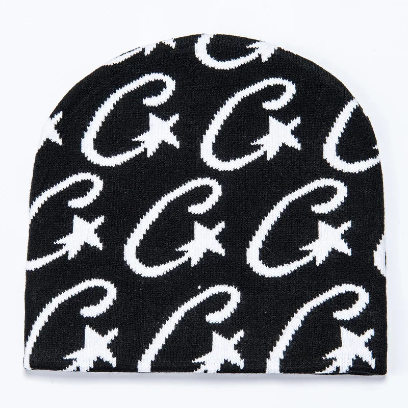 Custom Jacquard Knit Winter Beanie Streetwear Skull Cap with Logo Letter Pattern Cuffless Design and Personalized Style