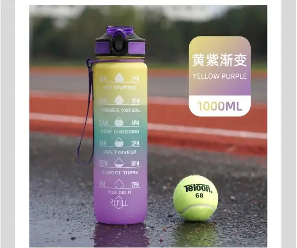 1000ml  32OZ Gradient Color Frosted Plastic Outdoor Large Capacity Time Scale Sports Straw Water Cup for School Kids