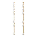 Milskye Bridal Luxury Jewelry 18k Gold Waterfall Long Spaced Baby Pearl Earrings