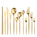Luxury 304 Matte Pointed Tail Stainless Steel Flatware Set Steak Knife Fork Spoon Silverware Gold Cutlery Set