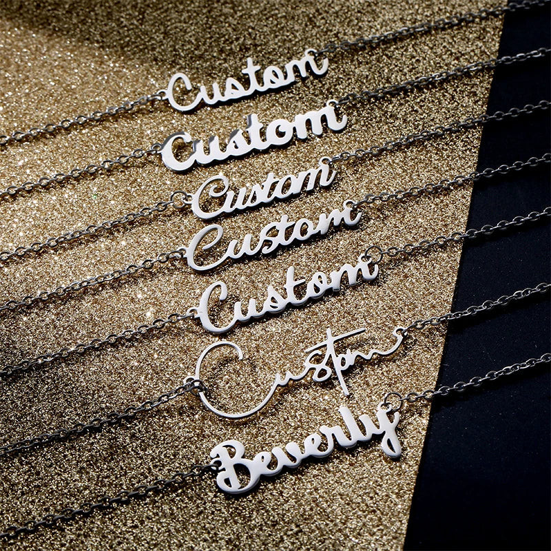 Personalized Custom Name Letter Stainless Steel Nameplate Pendant Necklace for Women Men