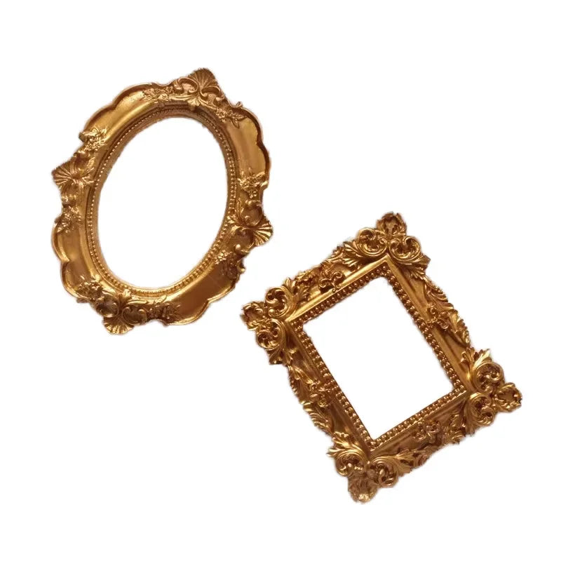 Witt Resin Mini Photo Frame DIY Mobile Phone case Photo Props Desktop Ornaments Retro Gold Ornate Pattern