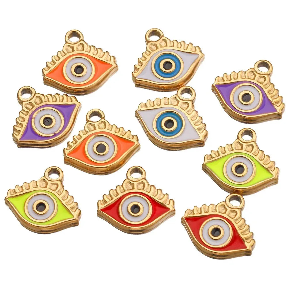 Devil's Eye Enamel Charm DIY Handmade Stainless Steel Drip Oil Pendant Tiny Creative Turkish Eyes Charm for Earring Necklace DIY