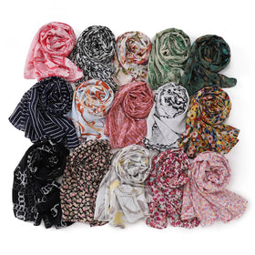 Newest Premium Pearl Chiffon Printed Malaysian Women Hijabs 175*70CM Muslim Ladies Flower Chiffon Print Head Wraps Hijabs Shawls