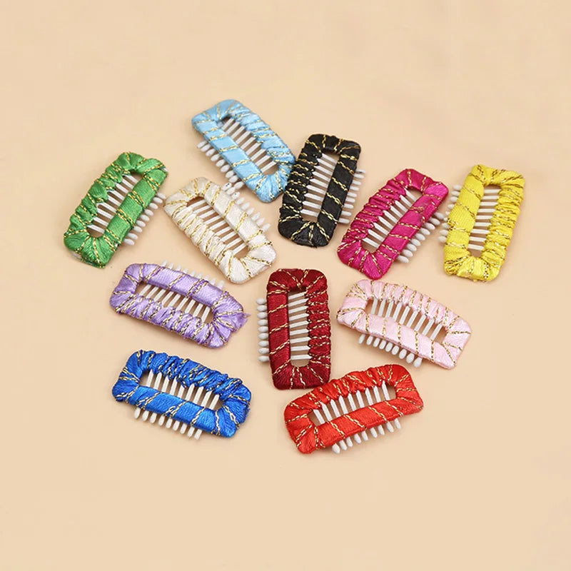 3.2cm  Golden Glitter Edges Ribbon Wrapped 9Teeth Extension Hair Clips  Metal Snap Hairpins  for Handmade Pet Drog Hair Jewelry