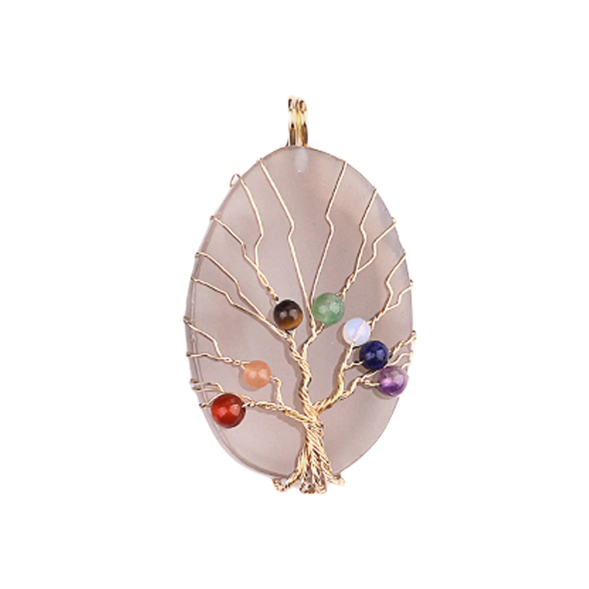 Fashional Chakela Stone Gold Wrap Wire Life Tree Pendant Grey Agate Natural Agate Stone Exquisite Accessory for DIY Decoration