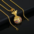 Cool Rapper Necklace Stainless Steel Dollar Purse Money Pendant Diamond Bezel Setting Gold Plating Buddhism Religious Charm