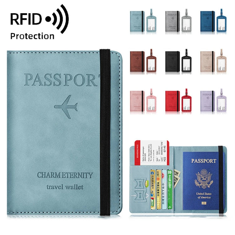 Yamo Vintage RFID Passport Cover & Luggage Tag Elastic Straps Custom Embossed PU Leather Luxury Holder Model YM-XY026 Made China