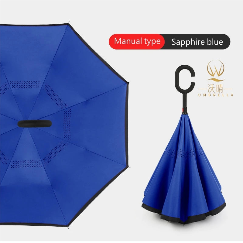 Creative Windproof Manual Hanging Umbrella Double Canopy 190T 8K Business Gifts Double Layer Air Vent C Shape Straight Umbrella