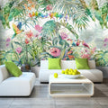 Hand-painted pink tropical plant wallpaper leaves indoor background wall mural