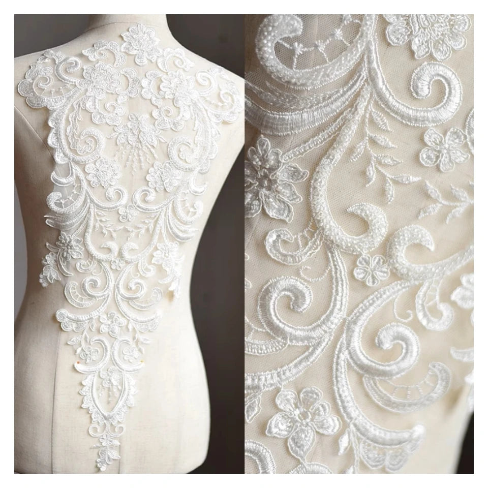 Affinity White Beaded Sequin Embroidery Lace Patch for Wedding Evening Dress