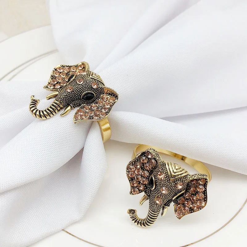 Retro Metal Napkin Holder With Rhinestone Elephant Design Antique Animal-Shaped Table Accessory for Party Serviette Decoration