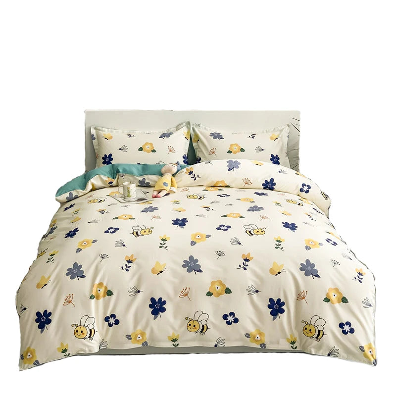 Hot Selling 100% Cotton Fabric 4 Piece Set Bedding Set With 2 Pillow Cases 1Sheet
