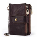 RFID Anti-theft Leather Wallet Wholesale Multi-function Buckle Zipper Retro Crazy Horse Cowhide Men's Bag Coin Wallet Key Chain