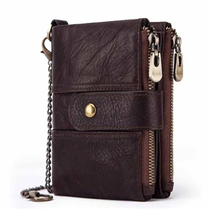 RFID Anti-theft Leather Wallet Wholesale Multi-function Buckle Zipper Retro Crazy Horse Cowhide Men's Bag Coin Wallet Key Chain