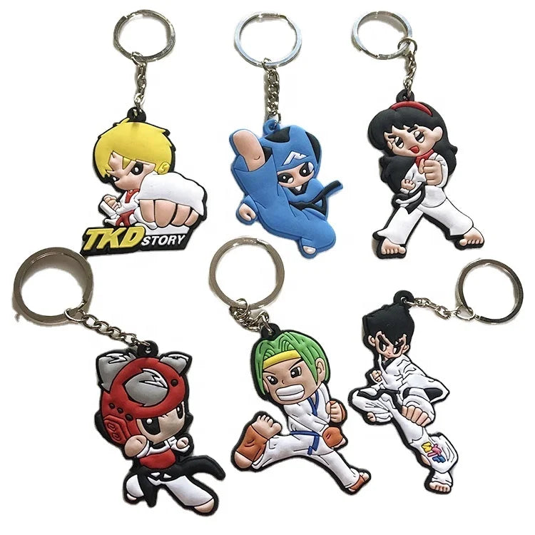 Custom Durable Stainless Steel Anime Rubber Keychain Martial Arts Light Keychain