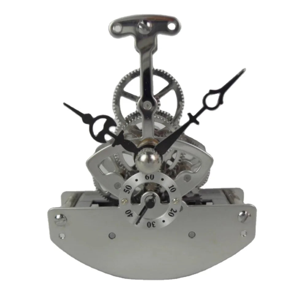 Vintage Art Deco Luxury Metal Skeleton Clock Gear Engine with Silver Color and Battery Operated Movement