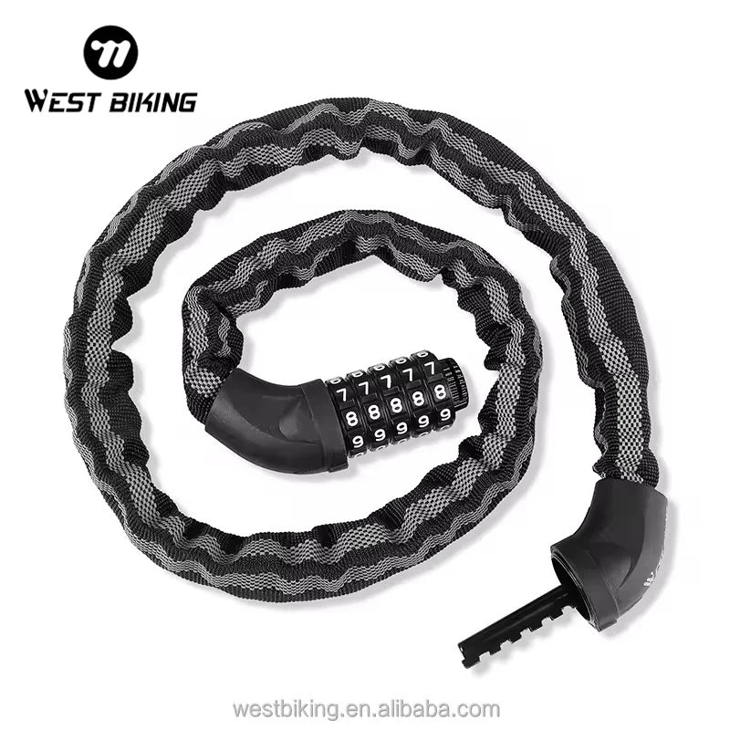 WEST BIKING 5 Digital Password Anti-Theft Bike Chain Lock Outdoor Door High Security for Motorcycles MTB Bicycle Lock