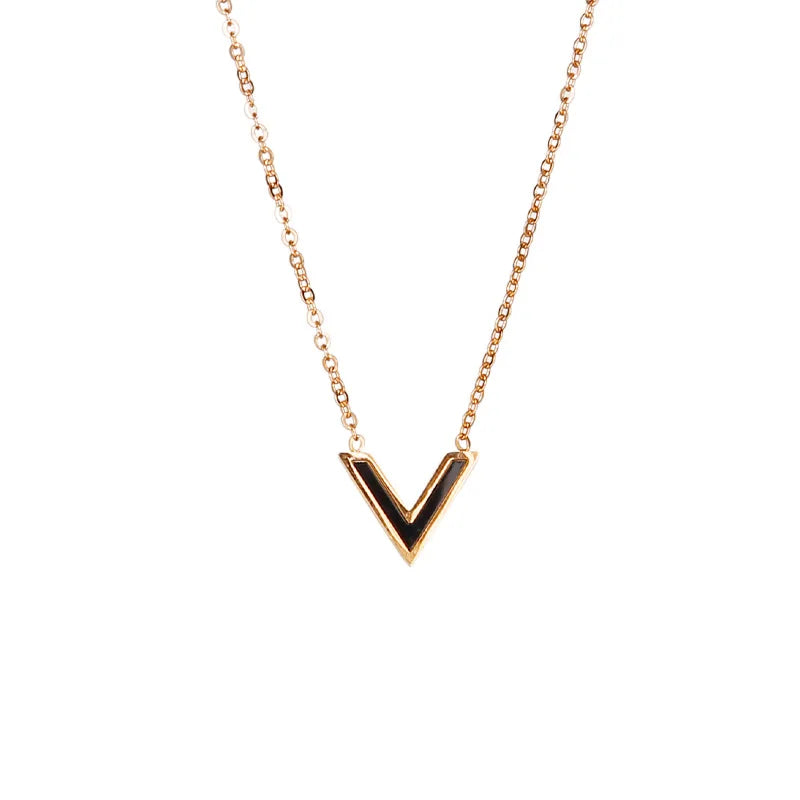 Hot Selling Gold Plated Stainless Steel V Charm Necklace Tarnish Free Titanium Steel V Pendant Necklace for Women