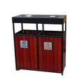 Outdoor Double Plastic Wood Garbage Receptacle Trash Can Outside Street Park 2 Compartment Recycle Waste Bin Public Dustbin