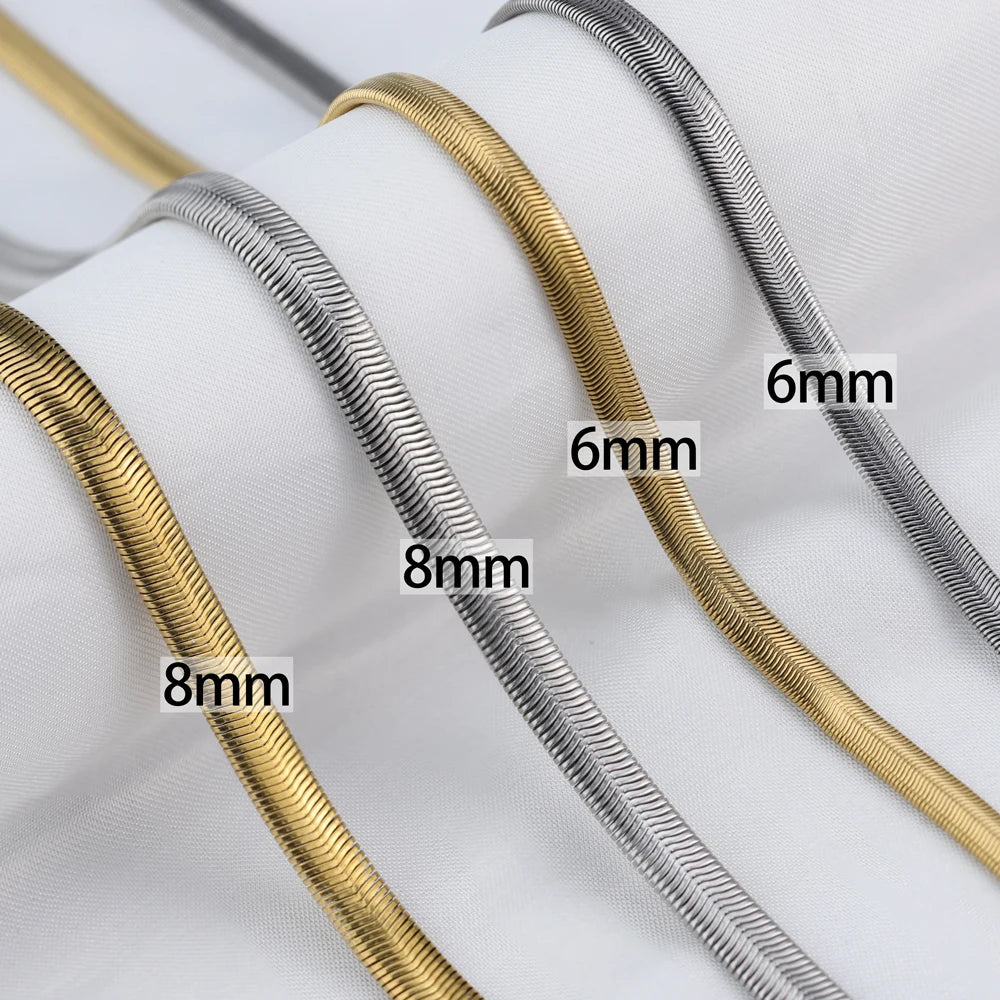 Stainless Steel Gold Snake Chain Layer Necklace Gold Chain Necklaces Herringbone Chain Choker Necklace Flat Snake Gold