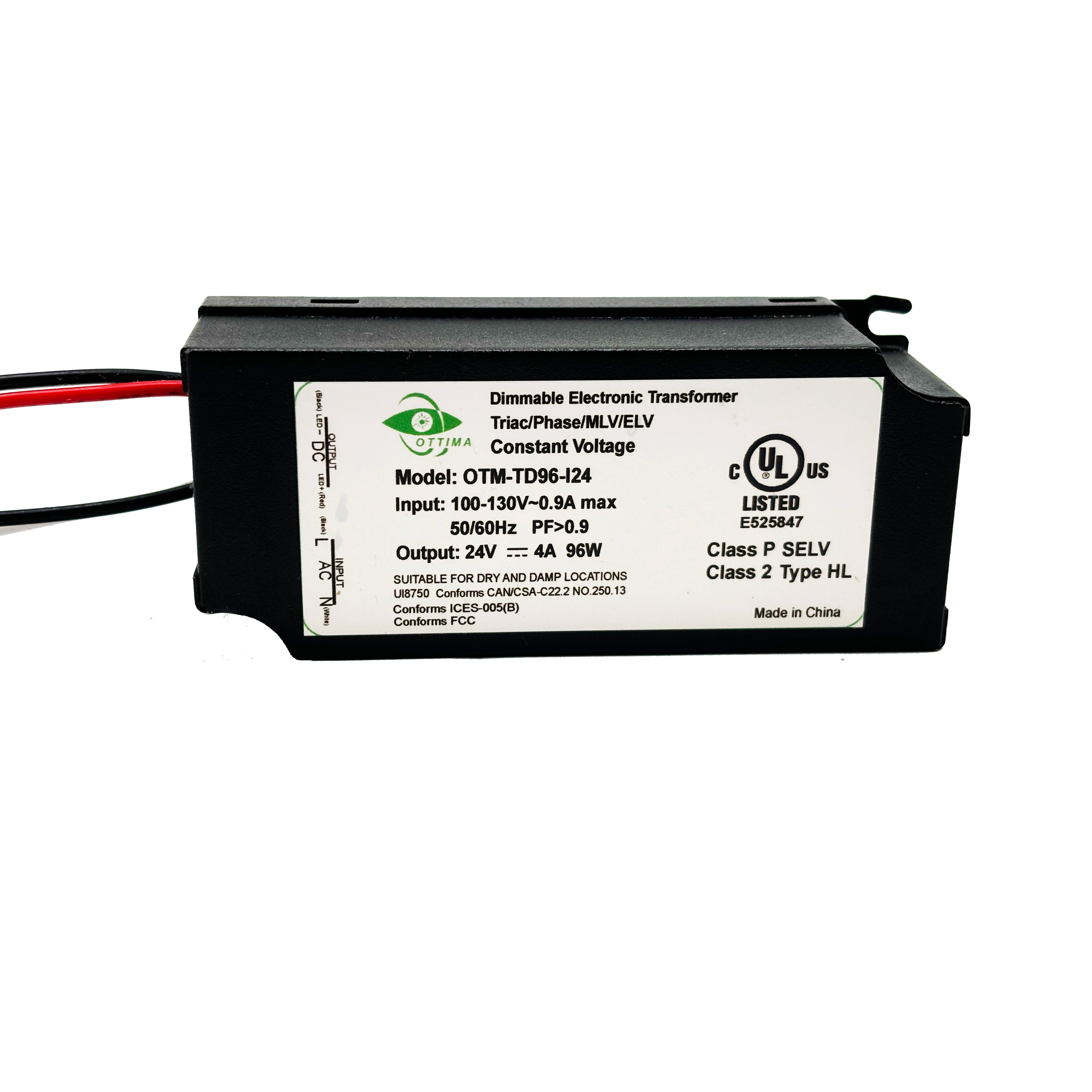 CUL Class2 Mini Triac Dimmable Electronic Transformer 120Vac 12Vdc 24Vdc 60W 96W Led Power Supply for Led Lighting