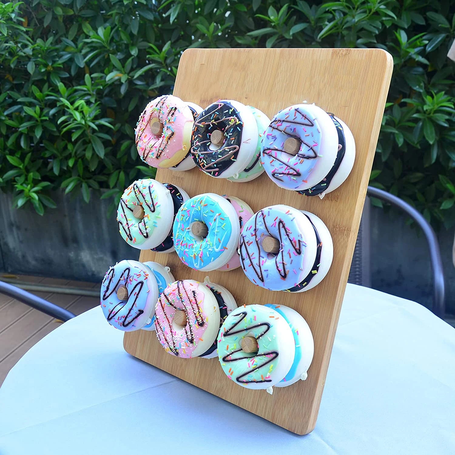 Foldable Bamboo Wood Donut Stand Holder Donut Wall Display Rack for Party
