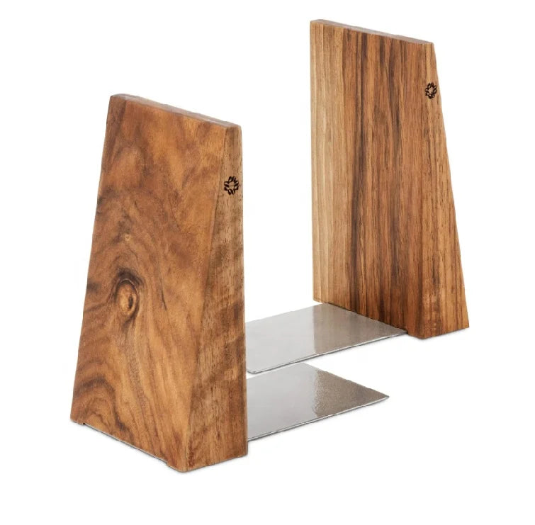 Sturdy Book Holders  Book Ends for Shelves Handmade Wooden Bookends with Metal Base