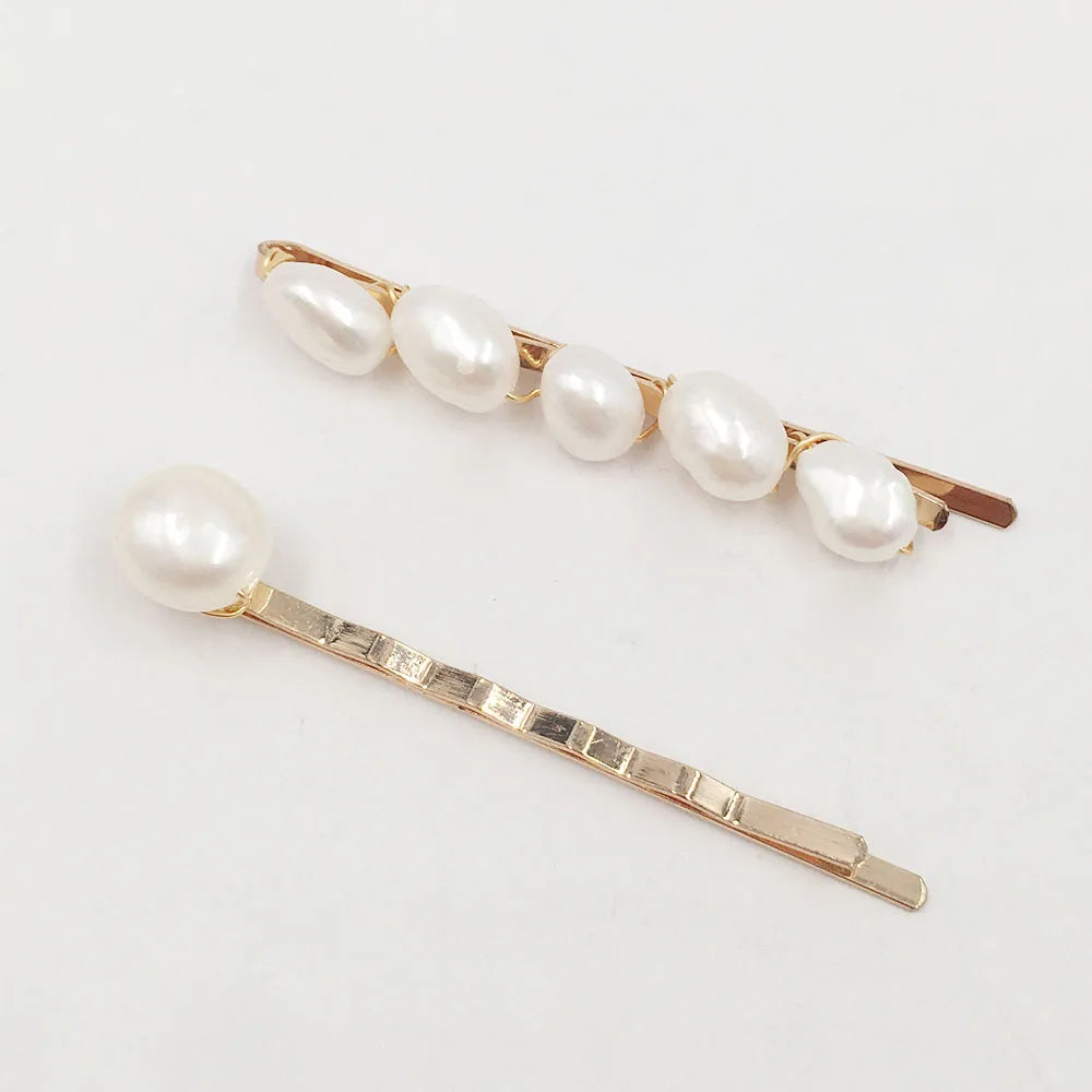 2 Pcs/set Wholesales Nature Pearl Bobby Pin New Women Baroque Handmade Natural Freshwater Pearl Hair Clipsgold Plating