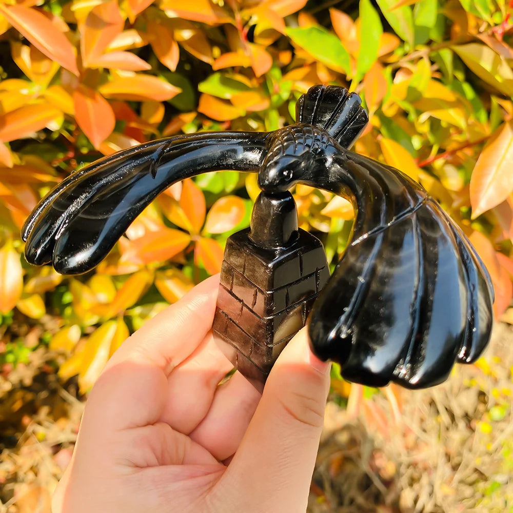 New Arrival Special Offer Handmade Crystal Crafts Black Obsidian Rotatable Eagle Black Obsidian Bird for Home Decoration