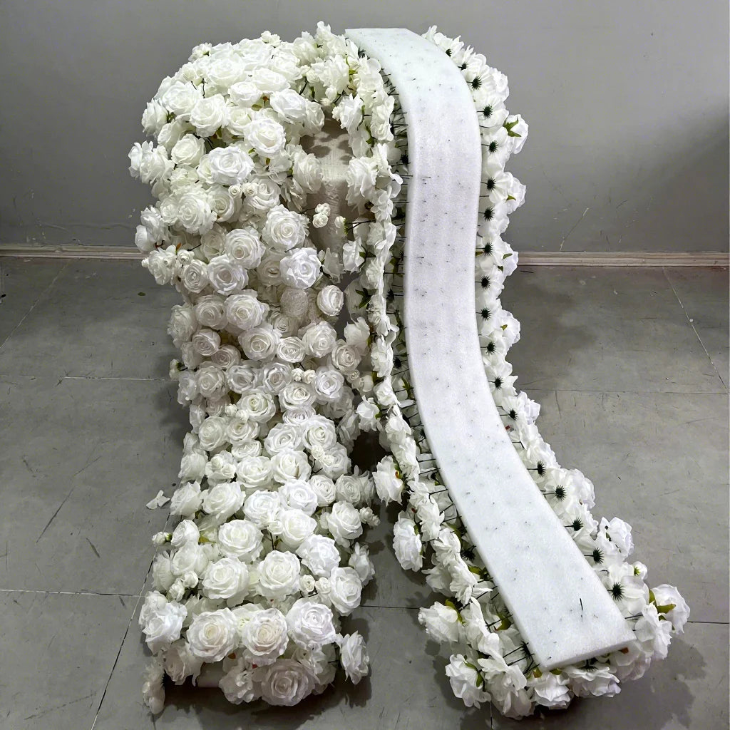 White Artificial Flowers Table Runner for Wedding Christmas Easter Decorations Props with Rows of Wedding Flowers