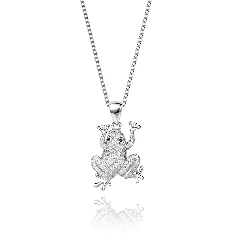 GN31 S925 Sterling Silver Frog Pendant Necklace Fashion Style for Weddings Fashion Jewelry with Animal Elves Personality