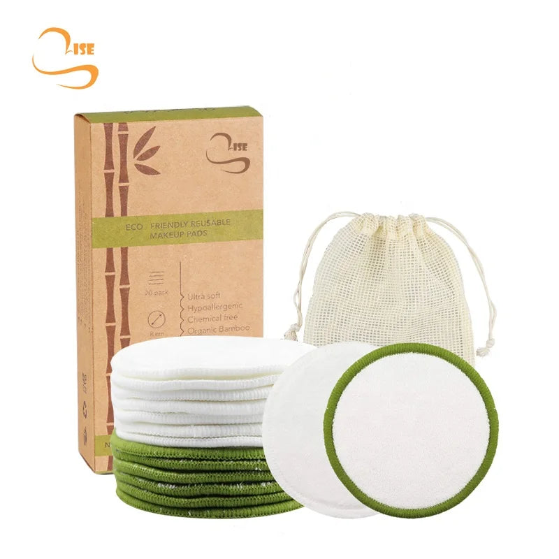 Round 3.15" Reusable Bamboo Terry Facial Cleansing Pads Organic Laundry Bag Soft Bamboo Make up Face Pads