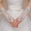 Pretty Beading Long Wedding Gloves Bridal Lace Fingerless Elegant Short Wedding Gloves for Brides & Formal Occasions