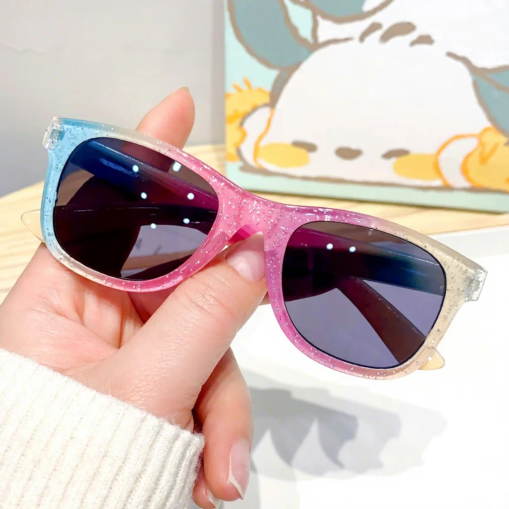 Trendy Multi-Color Frame Sunglasses for Kids Fine Sparkling Tablet Box UV400 Lenses Personalized Fashion Glass PC Material