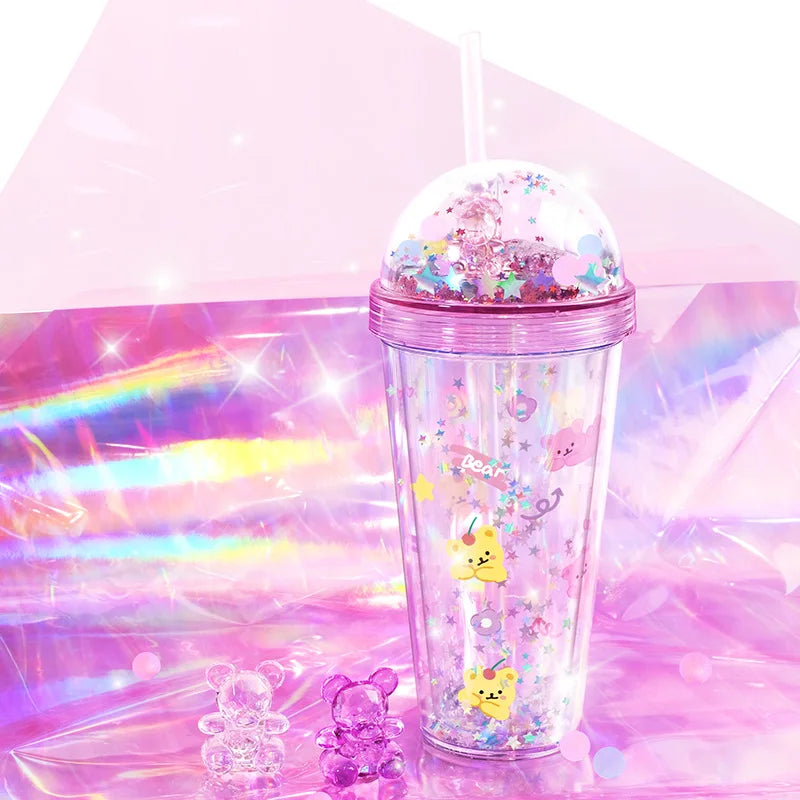 Ins Style Creative Large Capacity Double Layer Bear Water Cup High Value Crystal Bear Direct Drinking Internet Celebrity
