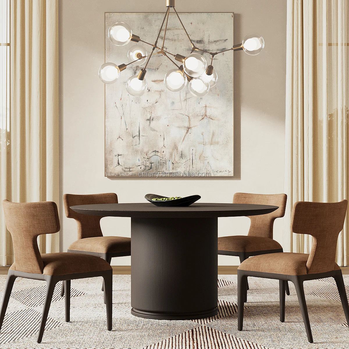 Ferly Customization Luxury Modern Round Dining Room Furniture Wooden Dining Table Set for 4 Chairs