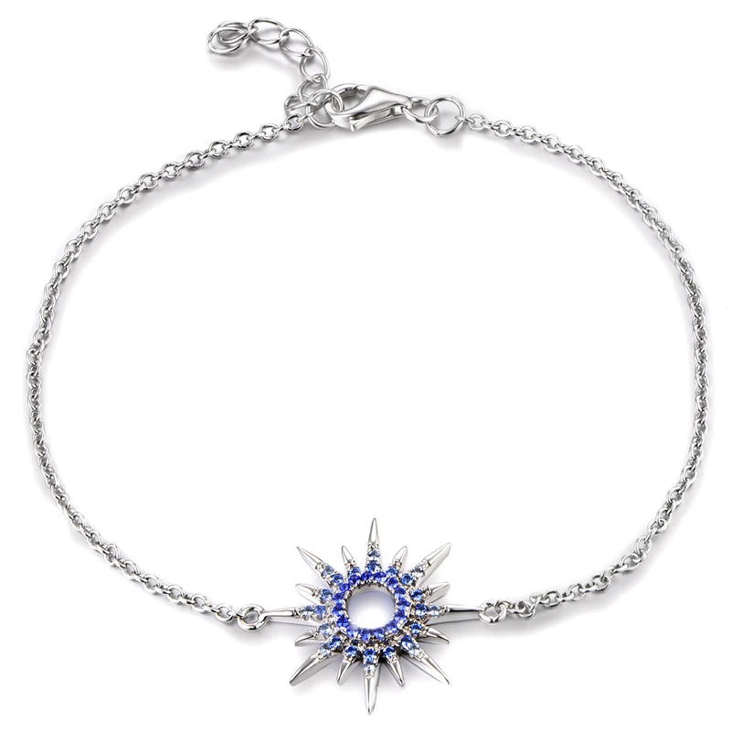Wholesale Custom Charm Classic Women Rhodium Plated Blue CZ Anniversary Party Gifts Sterling Silver 925 Dainty Zircon Bracelet