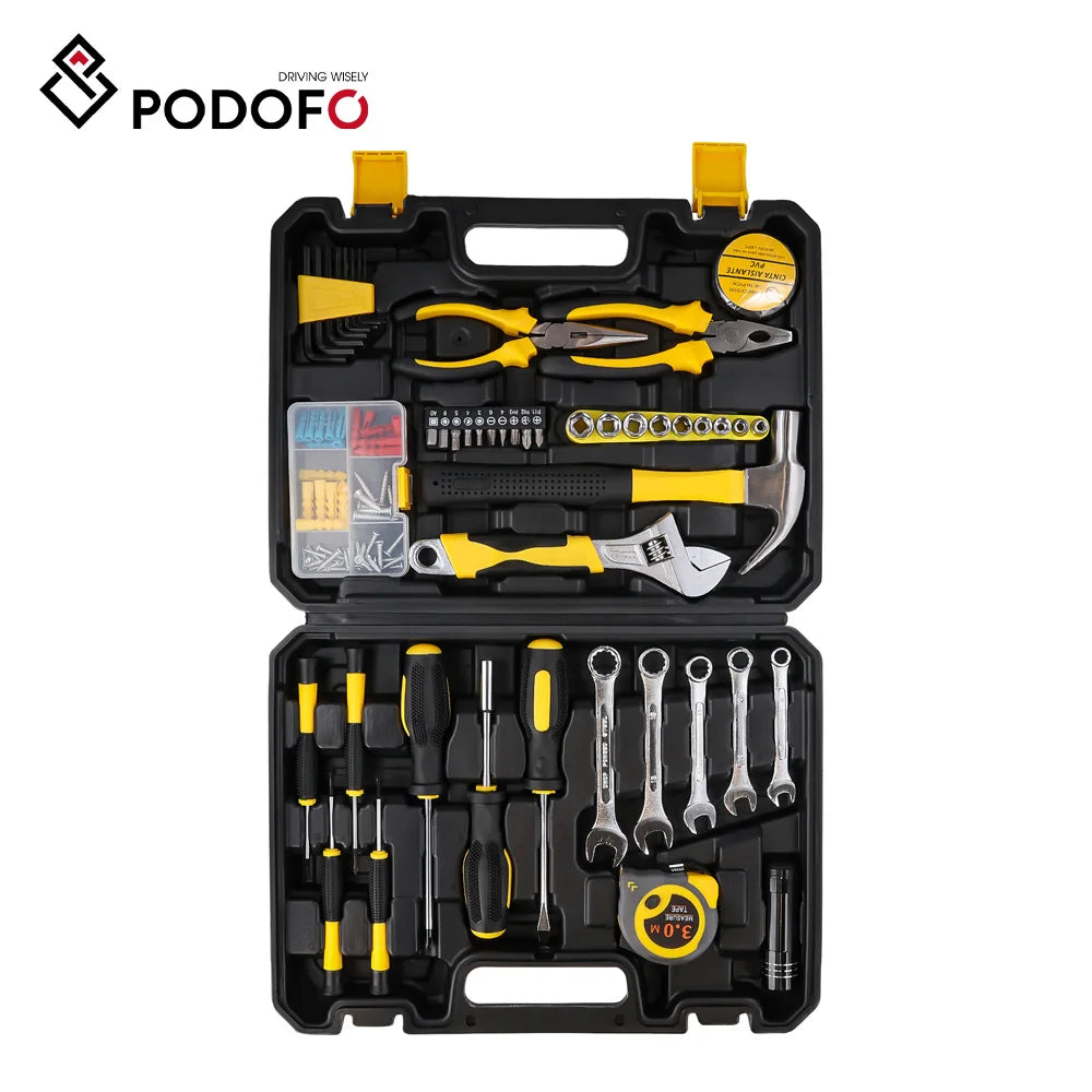 Podofo 88PCS Multifunctional Complete Tool Kit Auto Car Repair Tool Set with Hammer Pliers Screwdriver Wrench Socket Mechanical
