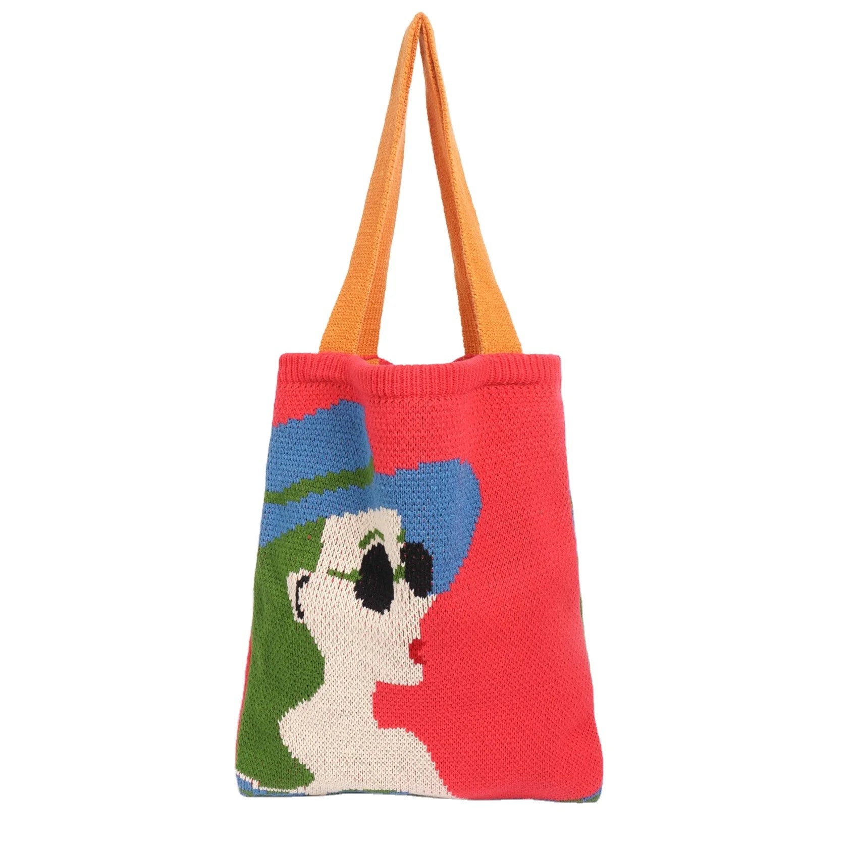 2025 New Design Beautiful French Lady Pattern Knitted Crochet Tote Bags Large Capacity Book Laptop Storage Autumn Winter