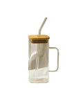 Glass Cup Juice Water Tea Coffee Cups with Straw and Wood Lid CLASSIC Mugs Double Wall Glass Mug Presents Vintage Beer Mug Glass