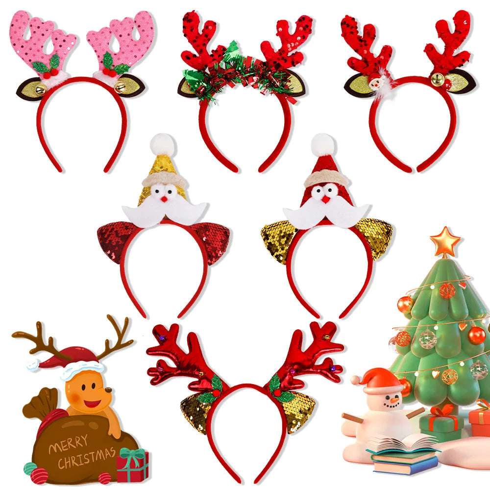 New Christmas Headband Decoration Christmas Party Headdress Decoration Red Sequined Antlers Headband Party Supplies