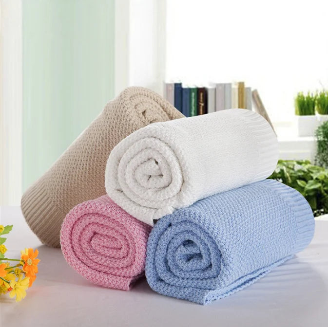 GHT Crochet Smooth Soft Cotton Knitted Throw Blanket for Bed Sofa Adult Children