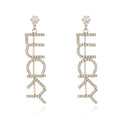 Classic Trendy Women's Lucky Copper Zircon Earrings Fashionable Crystal Rhinestone Drop Design Wedding Parties Brass Letter Gift MegaBDM